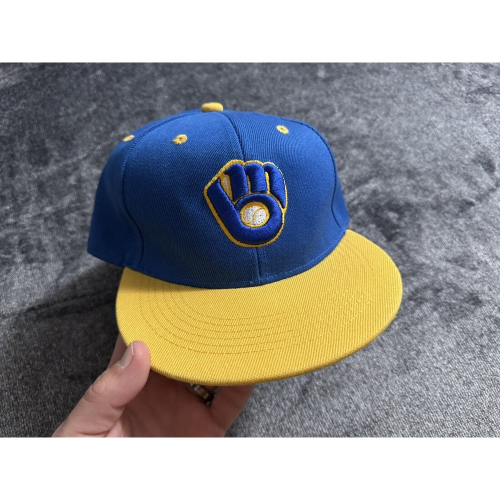 Milwaukee Brewers Hat Cap Snapback Max Headgear Retro‎ Logo Blue Yellow Mens